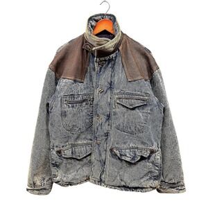 Cool Blues Acid Wash Denim Leather Jacket Vintage Men's Large Blue Retro 80's